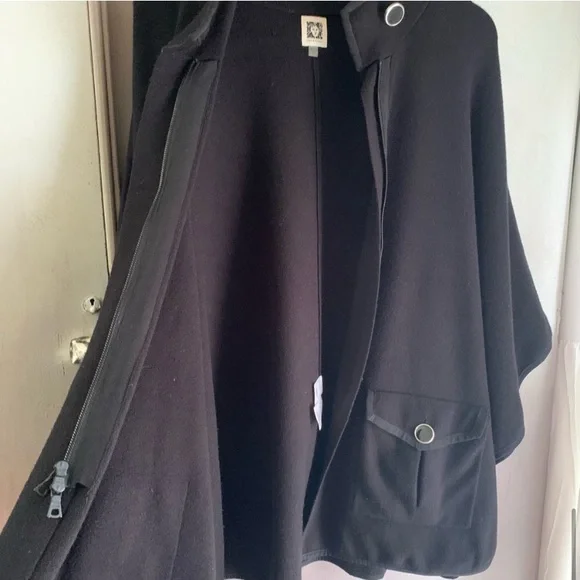 Anne Klein High Neck Pocketed Cape Black Sweater Shrug Poncho Mock Neck - Picture 6 of 14